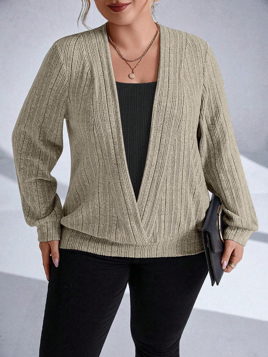 SHEIN LUNE Plus Solid Rib-knit Sweatshirt - Multicolor - View 1