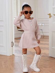 SHEIN Cô Gái Trẻ Thả vai Đầm Áo len - Hồng - Xem 3