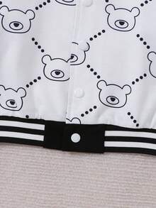 男嬰雙色小熊印花條紋飾邊學院風夾克和運動褲 - 黑與白 - 查看 5