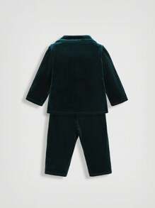 SHEIN Leap Crew Baby Boy Bow Front Shirt & Blazer & Pants, For Christmas - Dark Green - View 2