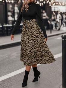 SHEIN Clasi Graphic Print Puff Sleeve Belted Dress - Multicolor - View 6