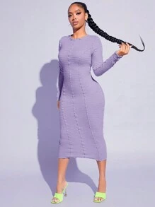 SHEIN SXY 木耳邊素色洋裝 - 紫色 - 查看 5