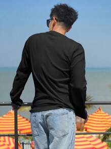 DAZY Camiseta de punto acanalado de color sólido para hombres, camisa de manga larga para hombre de otoño