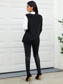 SHEIN Maternidad Blusa de dos tonos con botón delantero - Blanco y Negro - Ver 2