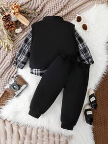 男嬰格紋印花襯衫&夾克背心和褲子