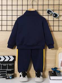 SHEIN Đứa bé trai Khối màu Dây kéo Áo khoác & Quần nỉ Without Tee - Nhiều màu - Xem 2