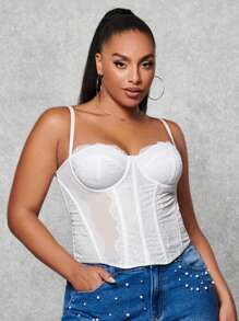 SHEIN BAE Top tipo camiseta con bustier de encaje para tallas grandes - Blanco - Ver 6