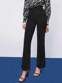 Maija Solid Flap Detail Flare Leg Suit Pants - Black - View 5