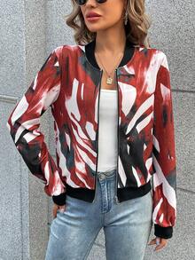 SHEIN LUNE Graphic Print Zip Up Bomber Jacket - Multicolor - View 3