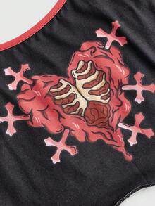 SCREENART 女士十字印花背心短褲睡衣套裝 - 黑色 - 查看 4