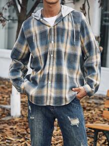 Manfinity Homme Men Plus Plaid Drawstring Hooded Shacket