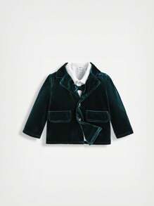 SHEIN Leap Crew Baby Boy Bow Front Shirt & Blazer & Pants, For Christmas - Dark Green - View 4