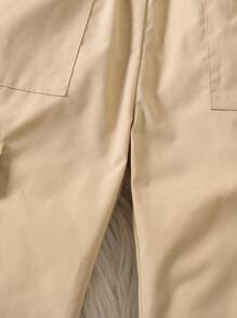 SHEIN 女小童側翻蓋口袋工裝褲 - 卡其色 - 查看 6