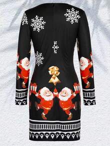 Robe Moulante Imprimée De Noël - Noir - Voir 2