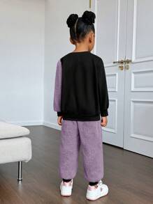 SHEIN Bộ đồ nỉ nỉ thời trang NovaGlow Young Girl Young Girl, dày dặn - Màu tím - Xem 2