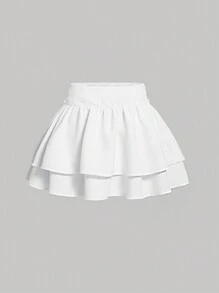 SHEIN MOD 大码纯色珍珠串珠荷叶边下摆半身裙 - 白色 - 查看 2