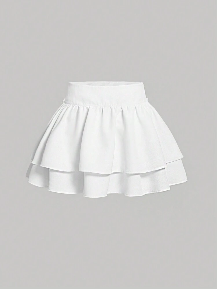 Plus Size Solid Pearls Beaded Ruffle Hem Skirt