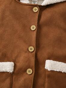 SHEIN 男小童3D耳朵設計連帽毛絨內襯外套 - 棕色 - 查看 7