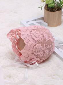 Baby Girl Solid Lace Hat Photography Prop - Pink - View 6