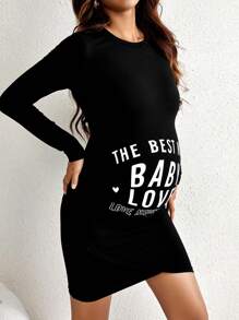 SHEIN 孕婦標語圖案緊身洋裝 - 黑色 - 查看 1