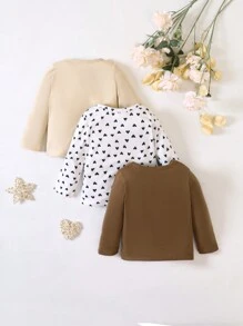 SHEIN 女嬰3入組愛心圖案T恤 - 彩色 - 查看 2