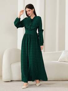 Al Najma Swiss Dot Tie Neck Ruffle Trim Dress - Green - View 6