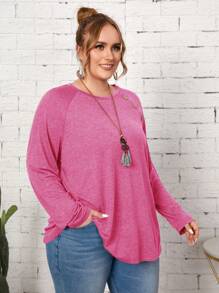 EMERY ROSE 大碼裝飾鈕扣插肩袖T恤 - 玫紅色 - 查看 3