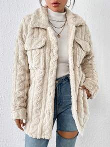 SHEIN Frenchy Túi có nắp Thả vai Áo khoác Teddy - Màu be - Xem 4