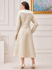 Modelyn Borg Collar Pocket Side Quilted Coat - Apricot - View 3