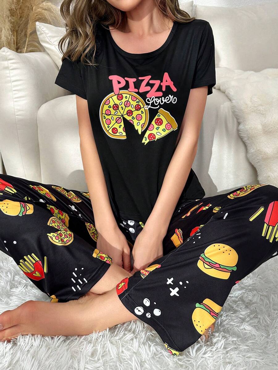 Letter & Cartoon Graphic PJ Set / Pajama Set