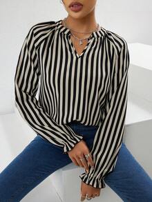 INAWLY Striped Print Flounce Sleeve Blouse - Multicolor - View 7