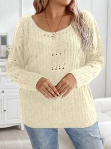 Calvaya Áo len dệt kim dáng suông vai rộng, áo len chui đầu mùa thu đông. - Màu be - Xem 4