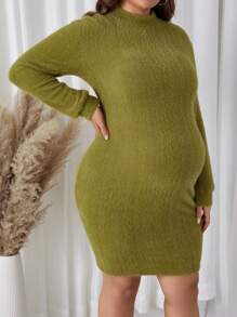 SHEIN Maternidad Talla grande Vestido ajustado unicolor - Verde militar - Ver 5