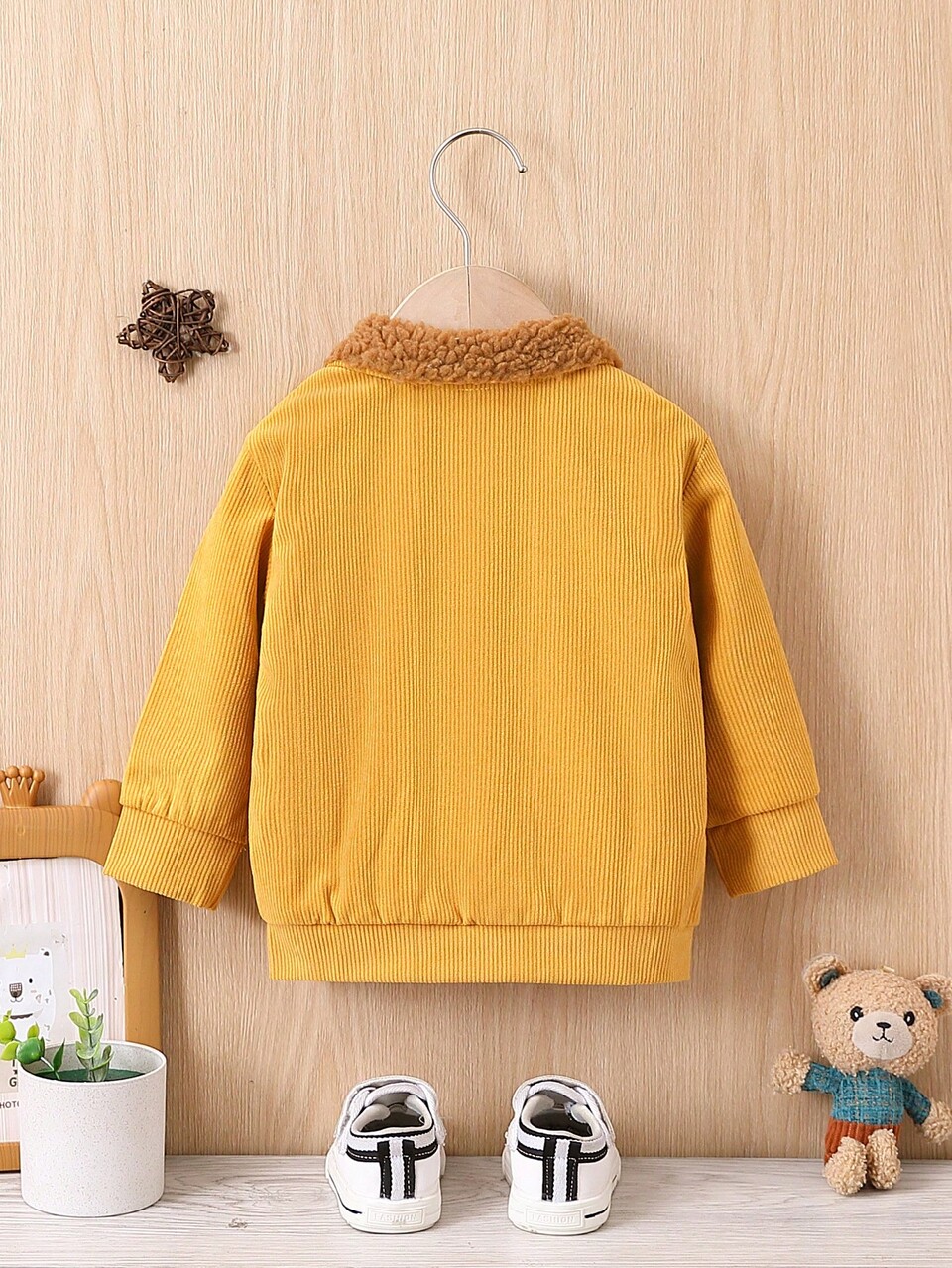 Baby Boy Borg Collar Flap Pocket Button Front Jacket Without Tee