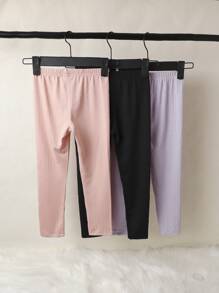 SHEIN Toddler Girl Leggings Gân đan màu trơn - Nhiều màu - Xem 2