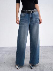 DAZY Slant Pocket Wide Leg Jeans Without Belt - Light Wash - View 6