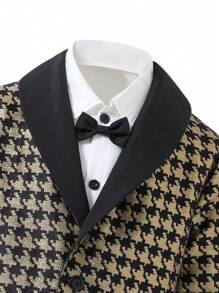 SHEIN Cậu bé Tween 1 Miếng In Houndstooth Khăn quàng Áo vest & 1 Miếng Quần tây & 1 Miếng Nơ Áo sơ mi - Đen và trắng - Xem 5
