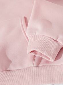 SHEIN EZwear Butterfly & Slogan Graphic Drawstring Thermal Lined Hoodie - Pink - View 4