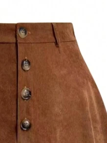 Plus Solid Button Front Flare Skirt