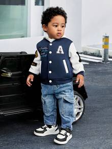 SHEIN Đứa bé trai Đồ họa Khẩu hiệu Khối màu Áo khoác Đại học Without Tee - Nhiều màu - Xem 8