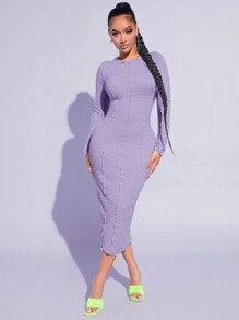 SHEIN SXY 木耳邊素色洋裝 - 紫色 - 查看 3