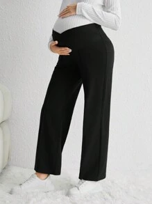 SHEIN 孕婦寬腰帶長褲 - 黑色 - 查看 3