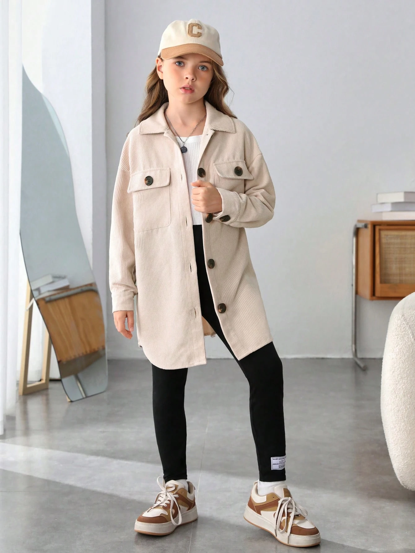 Chemisier Basique Fille SheIn - Blanc Coton - Manches Courtes - Taille 7-8 Ans - Occasion Très Bon état