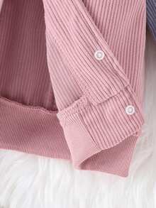 Baby Girl Colorblock Letter Patched Striped Trim Varsity Jacket - Baby Pink - View 6