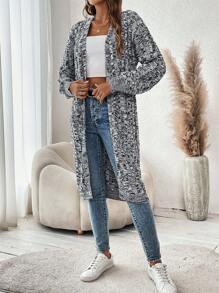 SHEIN Frenchy Thuốc nhuộm Không gian Thả vai Áo len Duster - Xám - Xem 5