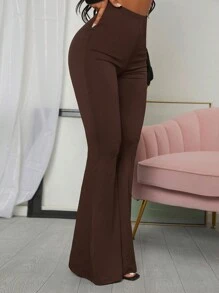 SHEIN SXY 素色喇叭褲 - 巧克力棕 - 查看 3