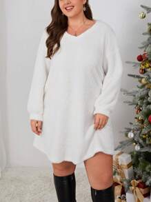 SHEIN LUNE Plus Drop Shoulder Flannel Dress - White - View 2