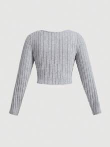 SHEIN MOD Hơn Mặt trước chéo Áo phông Crop - Xám - Xem 2