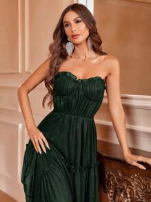 Frill Trim Ruffle Hem Tube Prom Dress - Dark Green - View 5