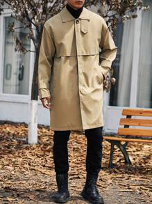 Manfinity Homme Men Plus Button Front Trench Coat - Khaki - View 3